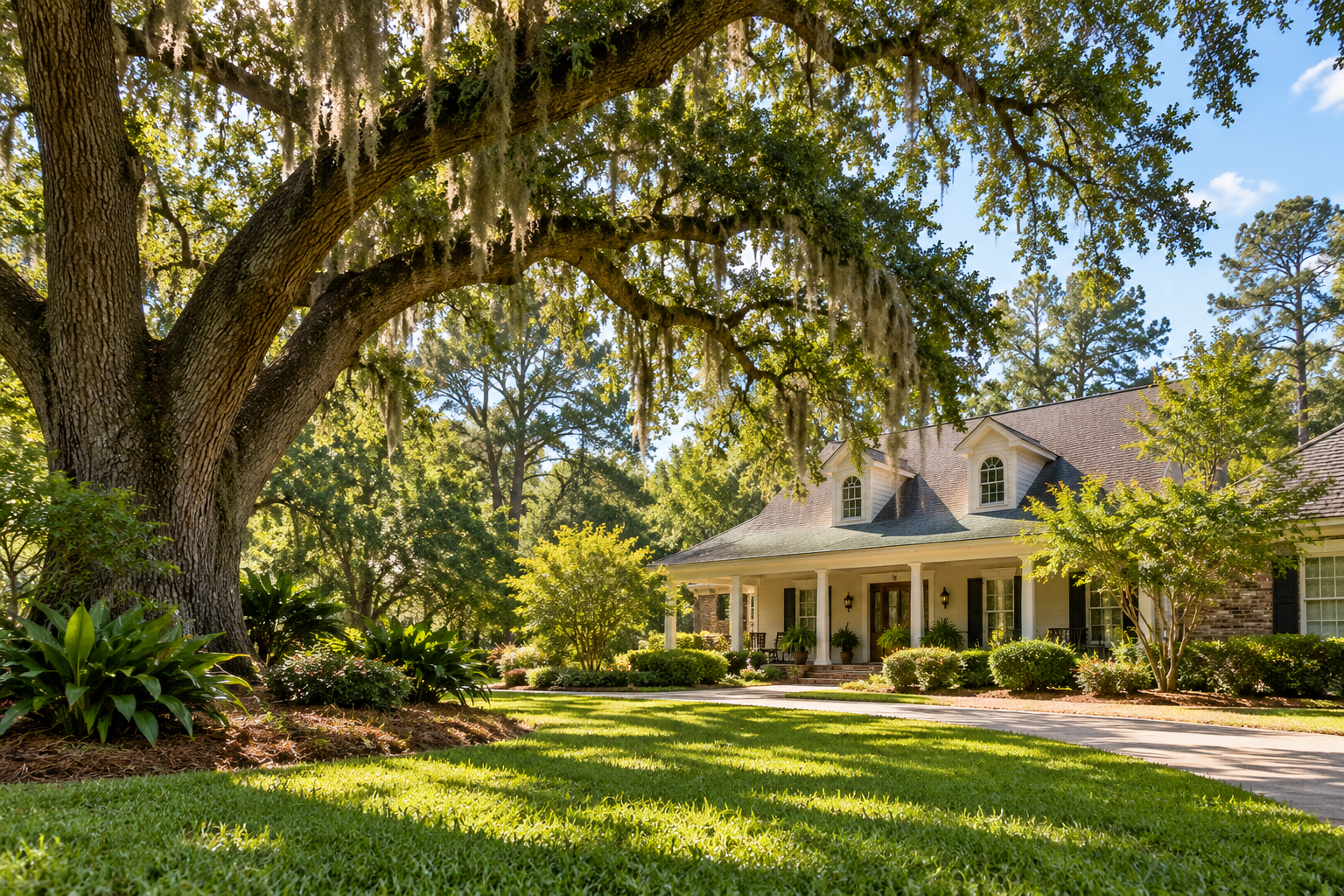 Mature oak tree beside a Central Louisiana home